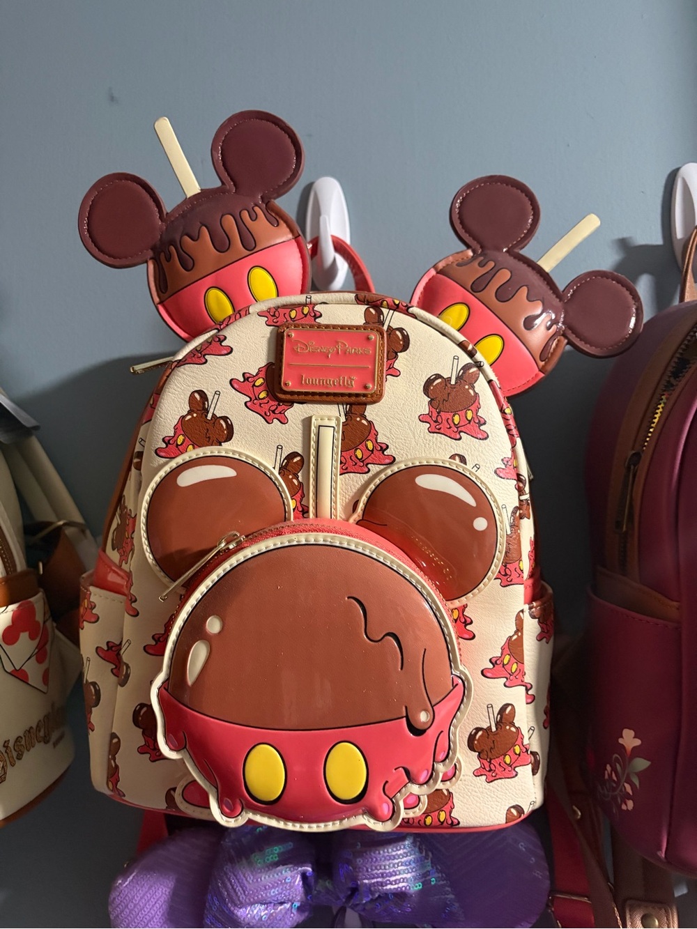 Loungefly Mickey Candy Apple Mini Backpack - Cream, Brown & Red